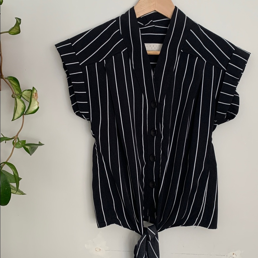 Annie 50 Black and White Striped Button Down Shirt